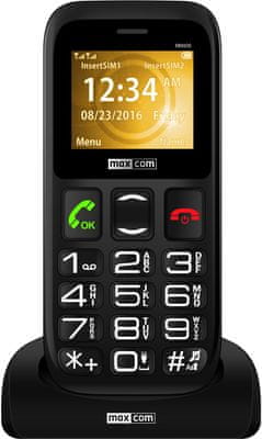 Maxcom MM426, mobil pre seniorov, veľké tlačidlá, SOS tlačidlo, fotokontakty, jednoduché ovládanie, nabíjací stojan